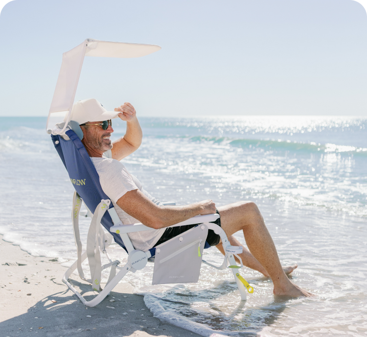 Man in a hat sited in a beach chair.